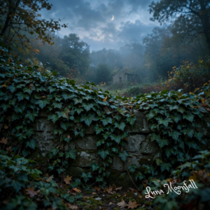Celtic Tree Month of Ivy with deep green ivy growing along an old stone wall in autumn