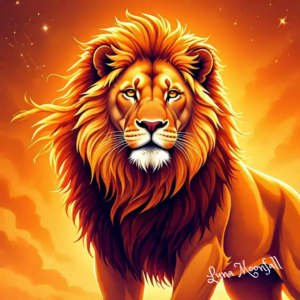 Majestic lion with a golden mane representing Leo season, confidence, courage, solar energy, and the zodiac sign Leo.